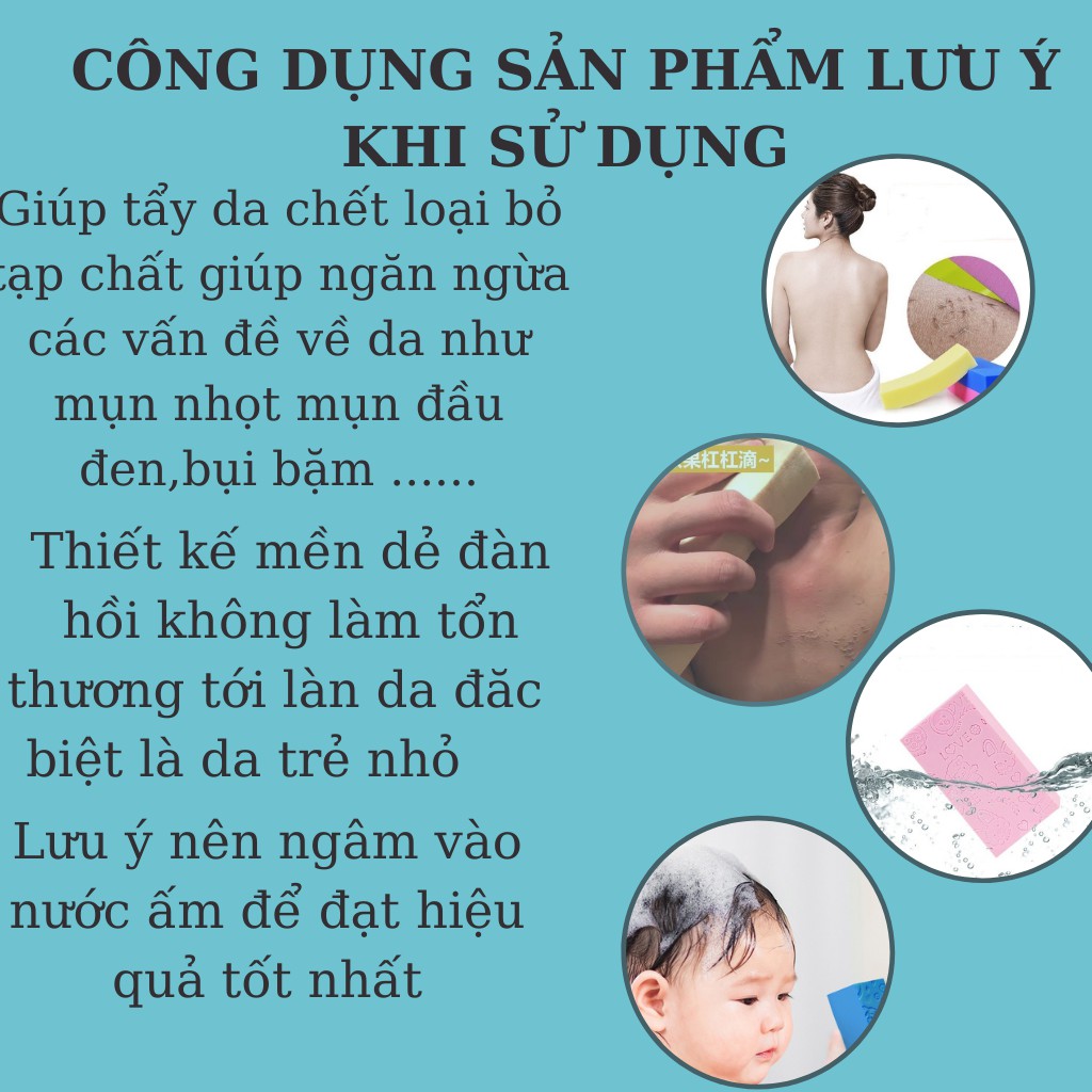 Mút kỳ ghét cho bé, miếng tẩy tế bào chết bông tắm bọt biển thích hợp với mọi làn da