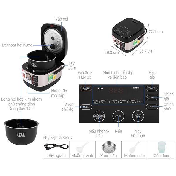 Nồi cơm cao tần Toshiba RC-18IX1PV / RC-10IX1PV 1.8 lít - Hàng Chính Hãng