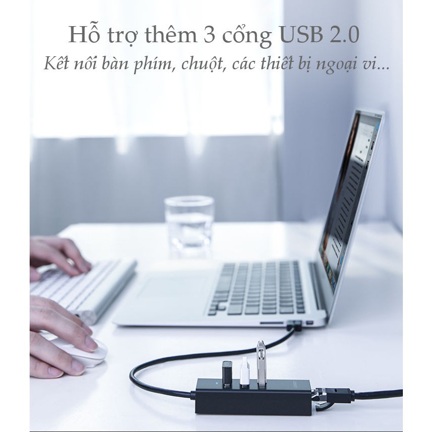 Bộ chia 3 cổng USB 2.0 kèm cổng mạng Ethernet 10/100Mbps UGREEN CR129