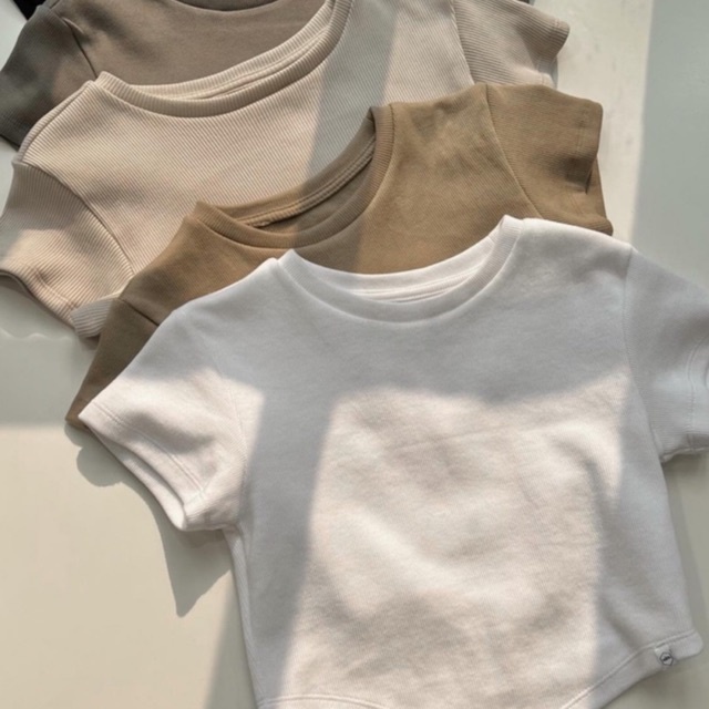 [QUÀ TẶNG STICKER] Áo croptop tay ngắn vạt nhọn C01 chất vải thun gân bo rib