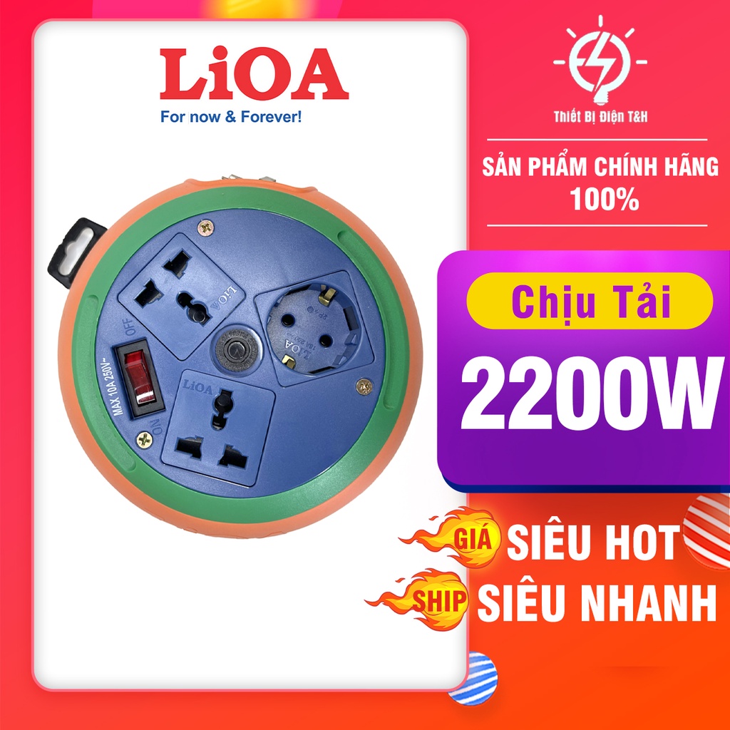 Ổ cắm điện tròn kéo dài đĩa bay LIOA, 3 ổ cắm, 1 công tắc, dây dài 5M, DB5-2-10A