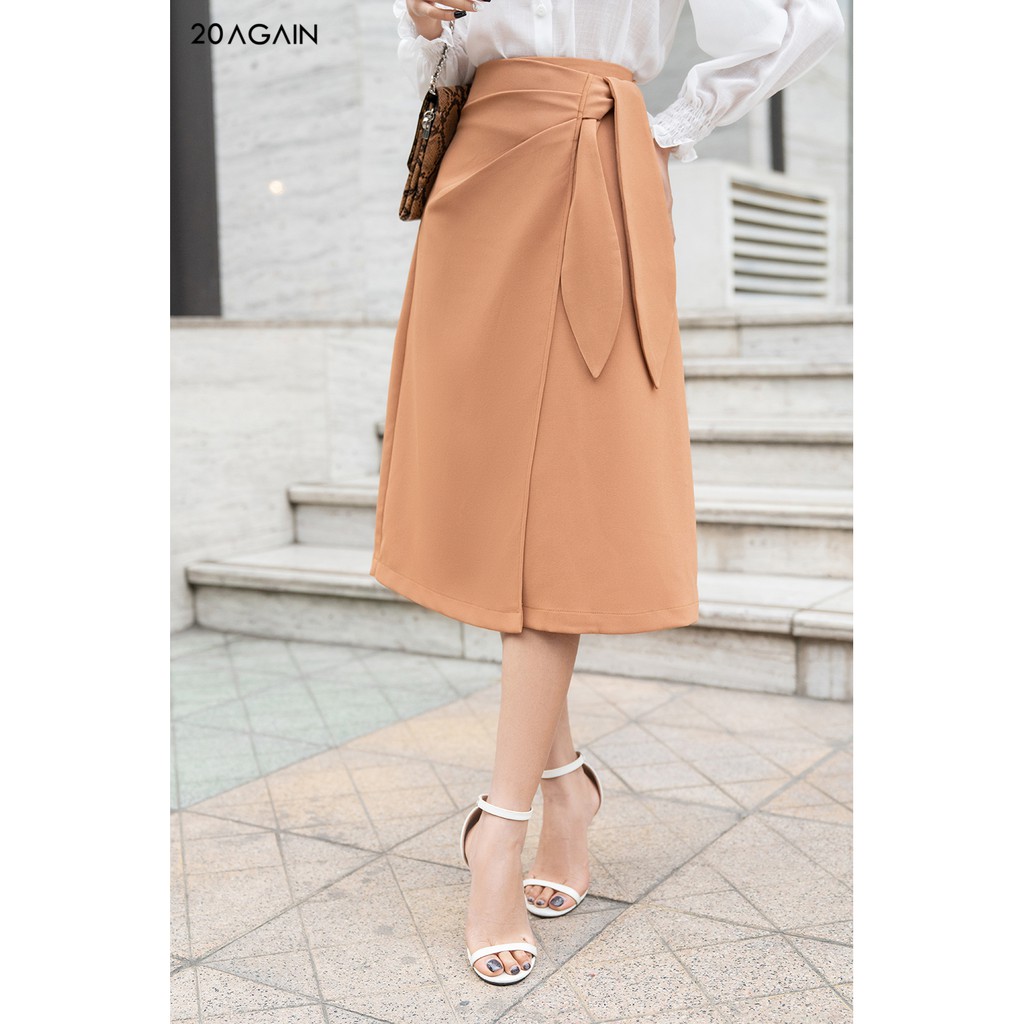 Chân váy dài vạt chồng thắt nơ 20 AGAIN, thiết kế phong cách công sở thanh lịch, nữ tính JDA0902 | BigBuy360 - bigbuy360.vn