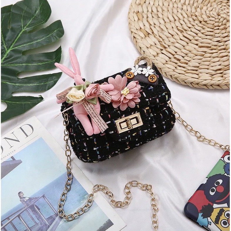 Túi Đeo Chéo Dáng Vuông Mini Phối Hoa Dễ Thương Thời Trang Cho Bé Gái
