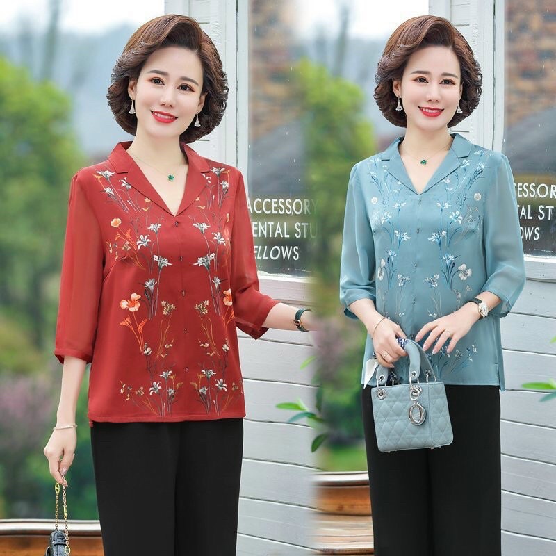 Áo lụa trung niên tay voan cao cấp