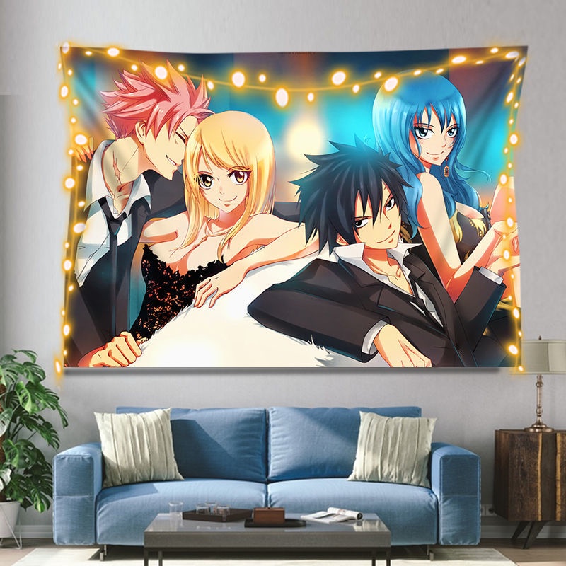 Fairy tail ins net nền đỏ vải anime treo tấm thảm phòng ngủ phòng ngủ tập thể phòng đầu giường trang trí tường bao gồm những gì bạn thấy là những gì bạn nhận được