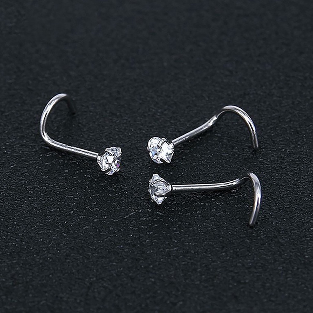 Bộ 3 Khuyên Mũi Bằng Thép Không Gỉ Đính Đá Zircon Hình Ngôi Sao / Trái Tim