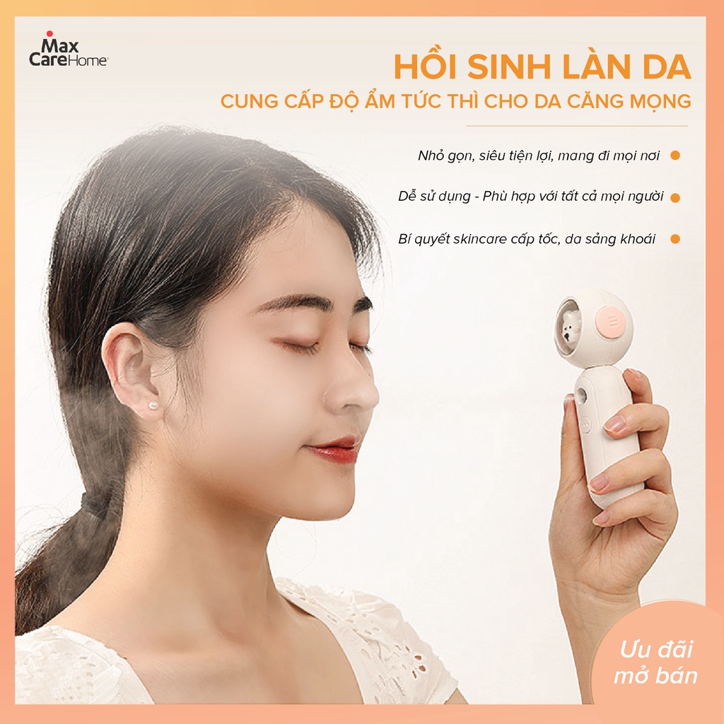 Máy xông mặt phun sương nano cầm tay Maxcare Mizu Cao Cấp- Thương hiệu Nhật Bản, không trôi makeup, cấp ẩm cho da 30ml