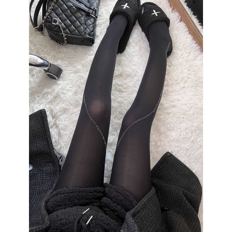 Xiangbao Quần Tất Đính Kim Sa Kẻ Sọc Đen Lấp Lánh Phong Cách Cổ Điển Cơ Bản Dành Cho Nữ