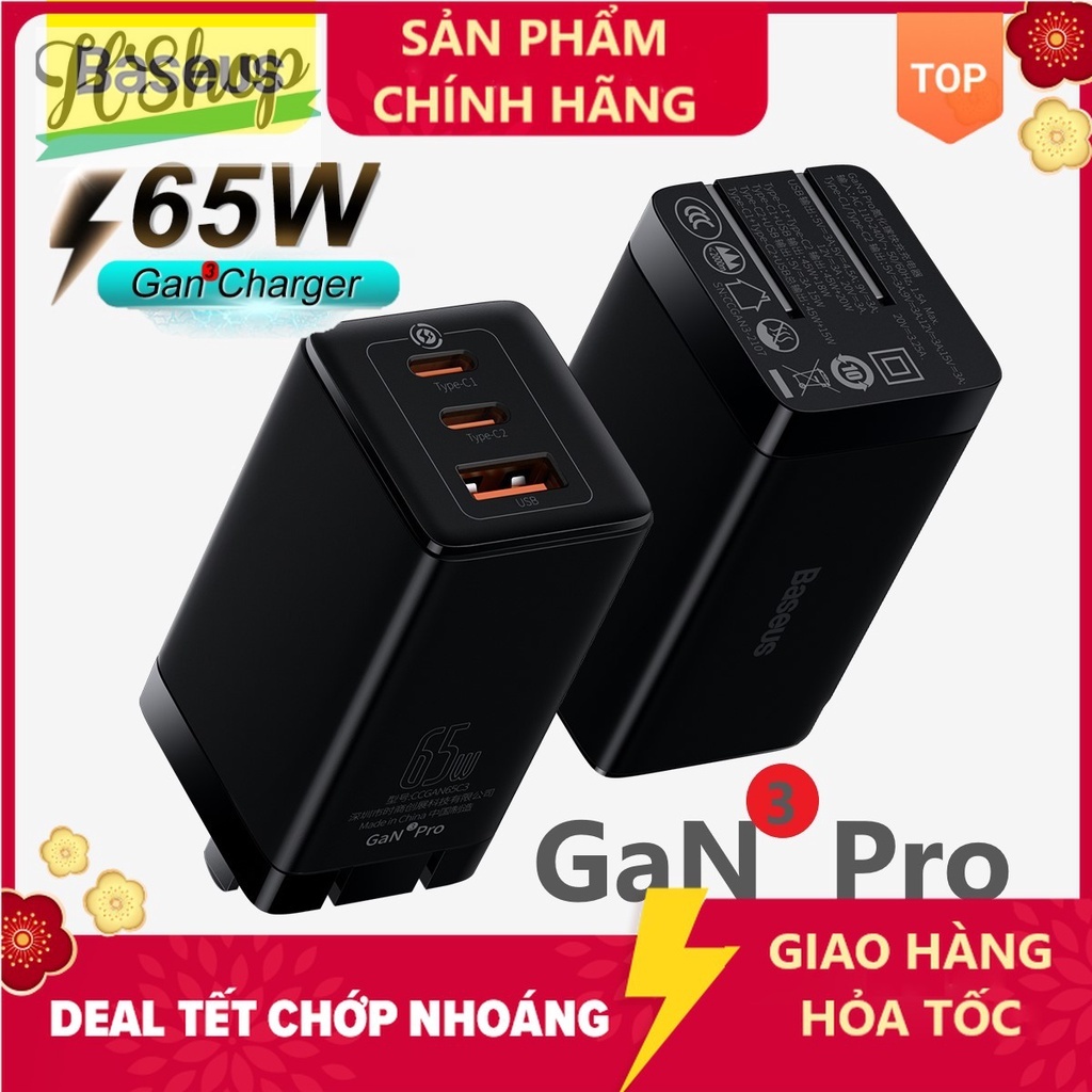Bộ sạc nhanh thế hệ mới Baseus 65w GaN3 Pro cho Smartphone/ Tablet/ Laptop - Hàng chính hãng GaN 3 Pro