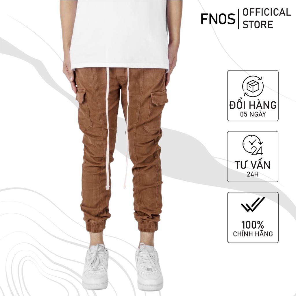 Quần jogger nam cargo streetwear cao cấp FNOS JGK3 màu nâu túi hộp chất kaki co giãn