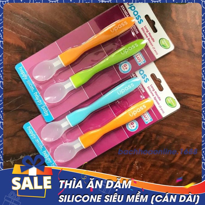 Set 2 thìa ăn dặm đầu silicon mềm an toàn cho bé - Upass Đài Loan