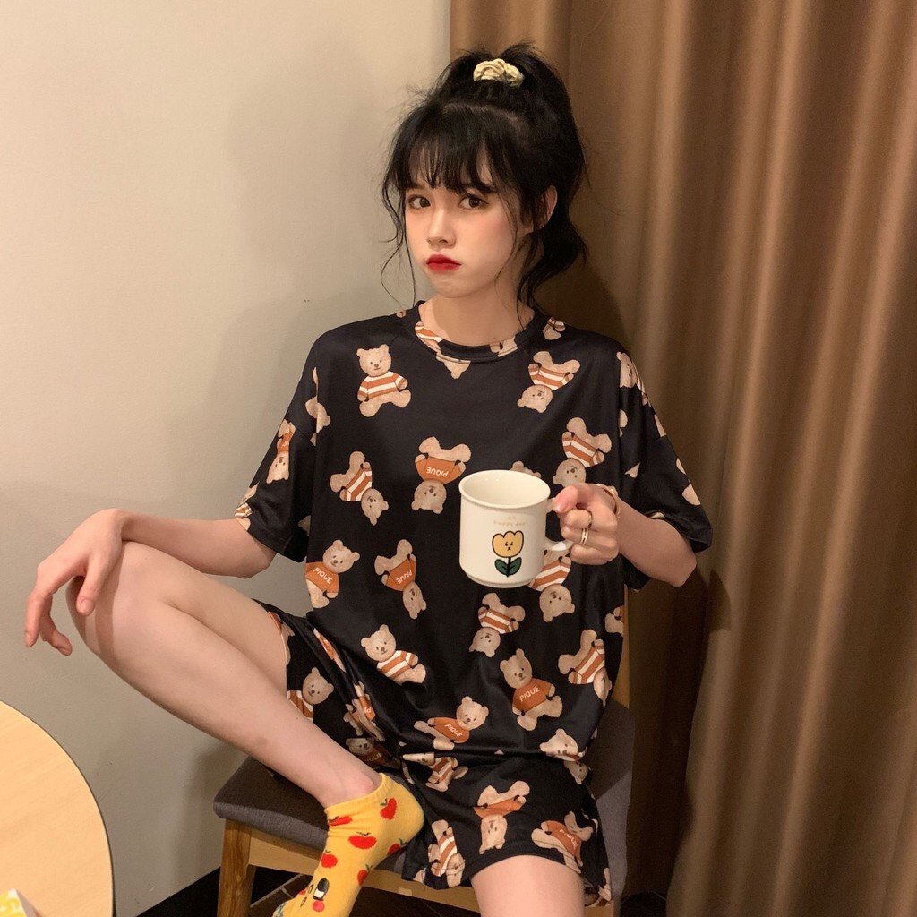 Đồ Ngủ Nữ - Đồ Bộ Ngủ Nữ pyjama mùa hè cộc tay phối họa tiết ngộ nghĩnh đáng yêu MÃ QA01