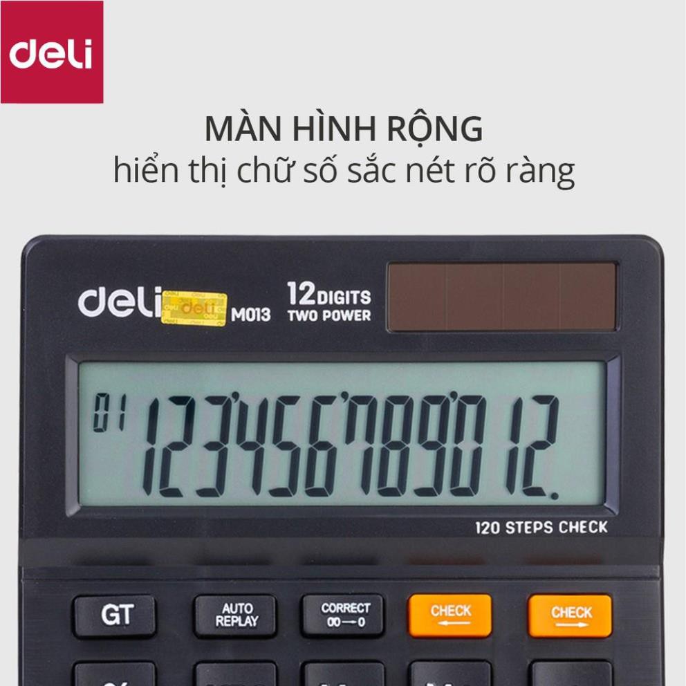 Máy tính cầm tay để bàn Deli - Màn hình LCD, pin mặt trời - Đen - 1 chiếc - EM01320 [Deli]