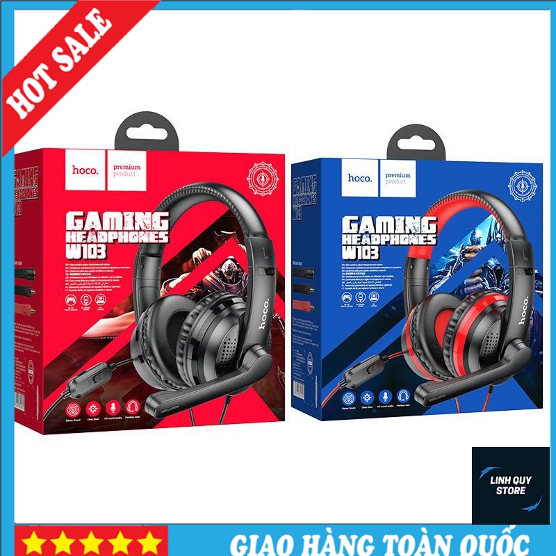⭐Bảo hành 1 năm⭐Tai nghe chụp tai gaming có mic hoco w103 , bass khủng có nút điều chỉnh âm lượng chuyên game