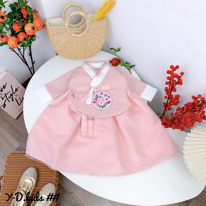 (jean baby kho sỉ) áo dài hanbok,váy hanbok cách tân cho bé gái hàng qc cho bé gái(10-16kg)