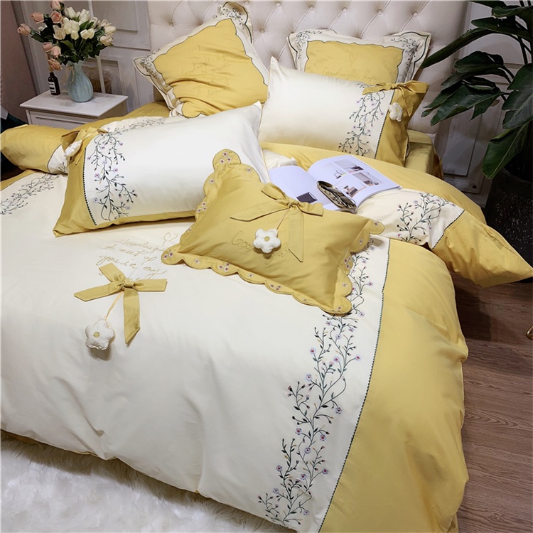 173222 Bộ chăn ga gối cho giường 150-180*200cm 4CT cotton 100% 60S thêu cao cấp hàng nhập Giá 4400k