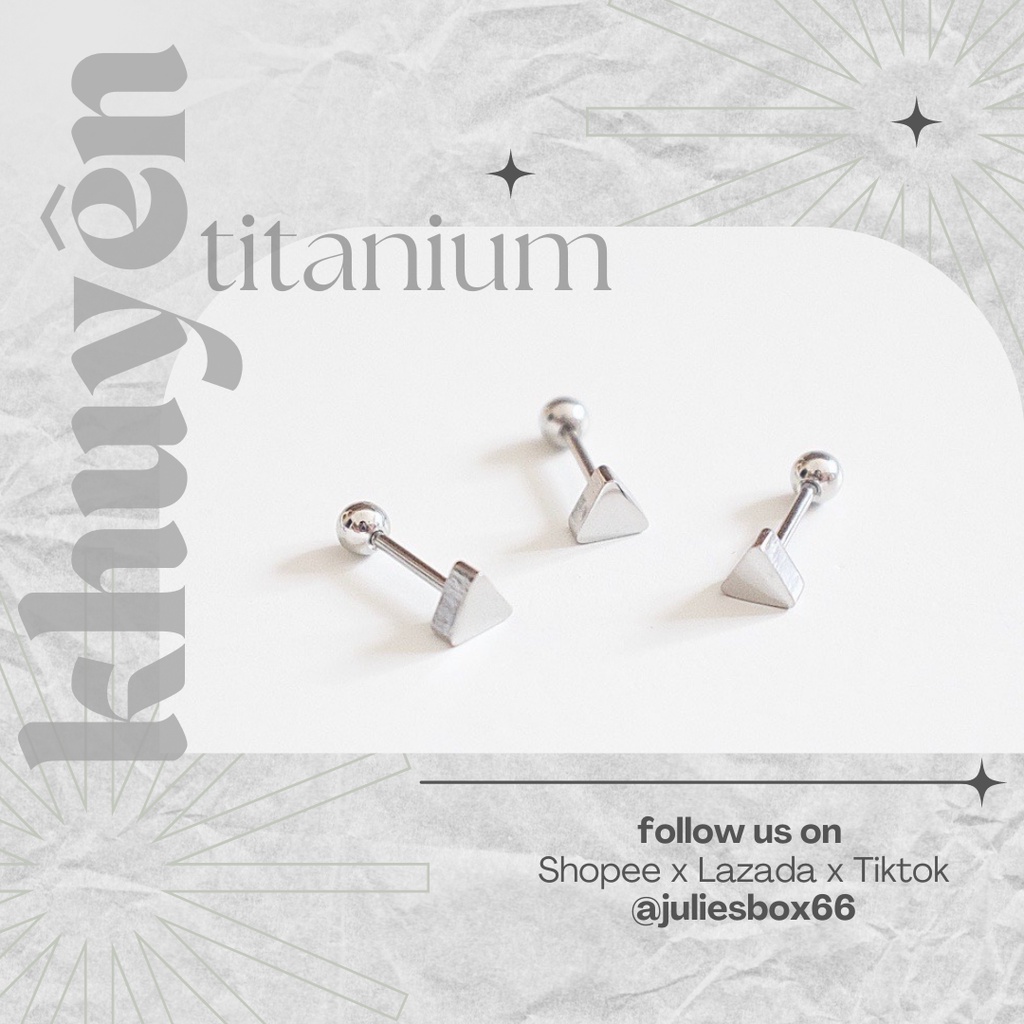 [1 Chiếc] Khuyên Tai Titan Unisex Hình Tam Giác Bi Tròn Không Gỉ Sét Không Ngứa Bông Tai Julies Box 66