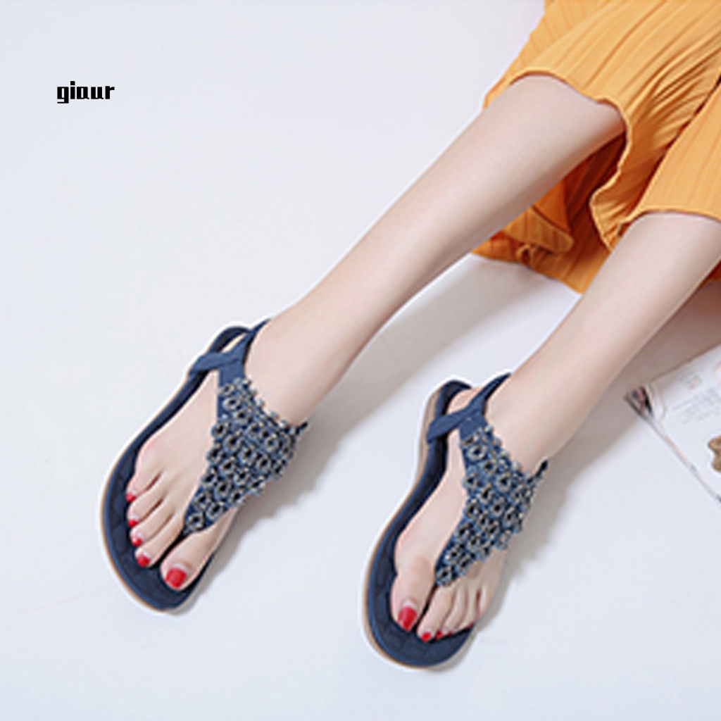 Xăng đan Kẹp Ngón Đế Bệt Mềm Đính Hạt Phong Cách Bohemian Cho Nữ