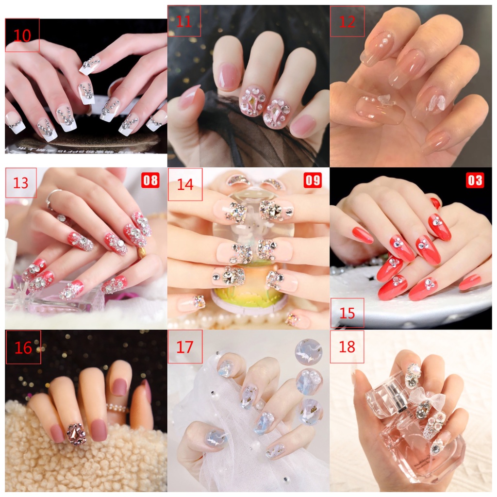 Bộ móng tay giả đính đá nhân tạo 3D trang trí dành cho cô dâu móng tay giả/móng tay gia/móng tay giả đính đá