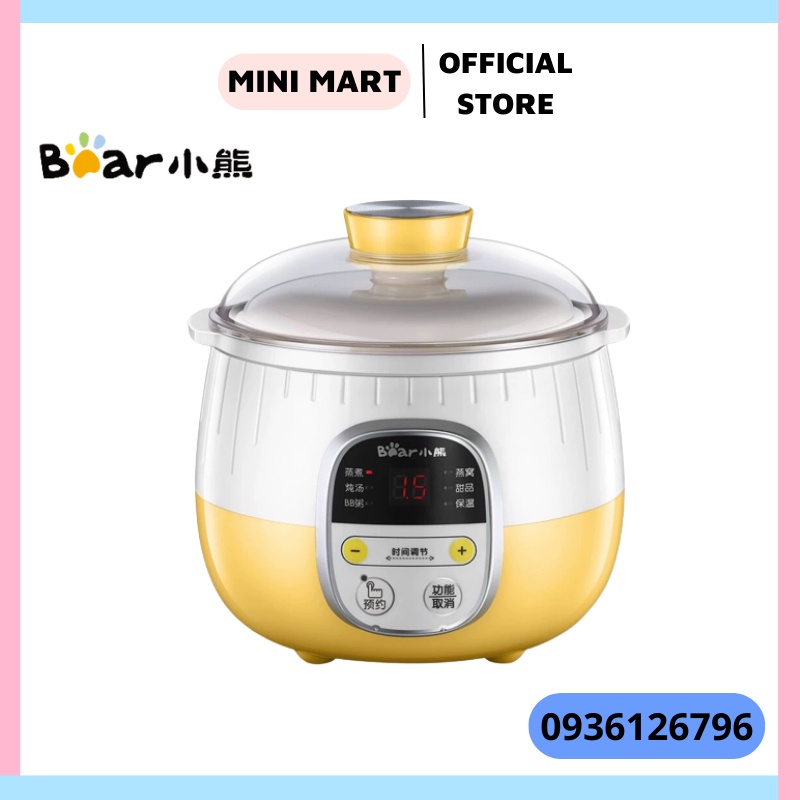 Nồi nấu chậm, nấu cháo, hấp cách thủy, ninh, hầm 0.8L, Nồi Nấu Đa Năng 2 Tầng BEAR, sử dụng gốm sứ cao cấp