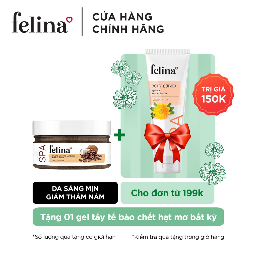 Tẩy tế bào chết Felina dạng kem 220g - Hạt cà phê và tinh dầu dừa