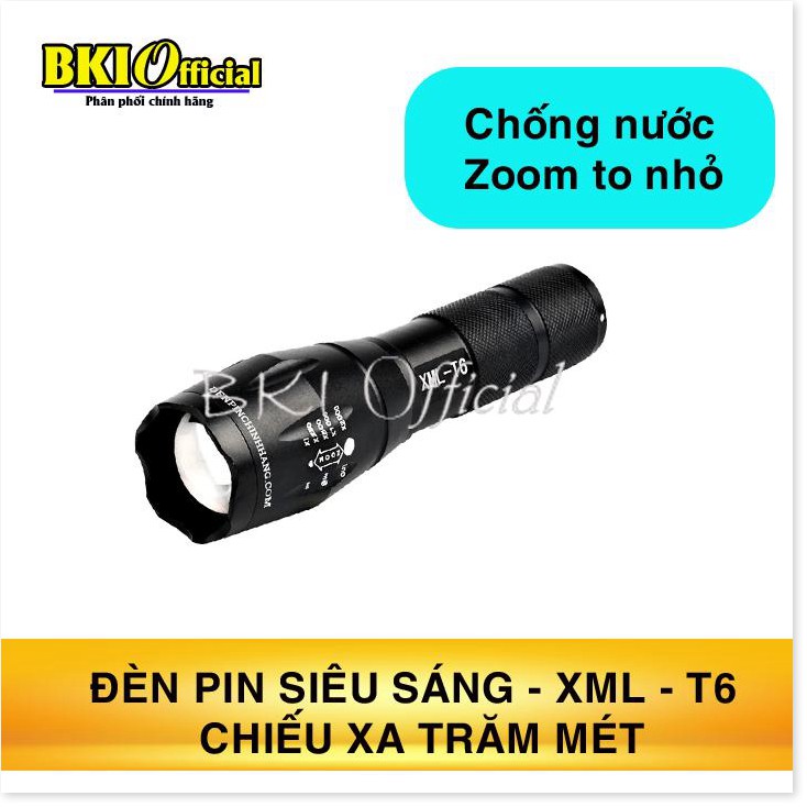 Đèn Pin Siêu Sáng - Đèn Pin chống nước 5 chế độ sáng Cao Cấp XML - T6 Zoom to nhỏ kèm Pin, đèn pin đi đêm đi rừng đa năn