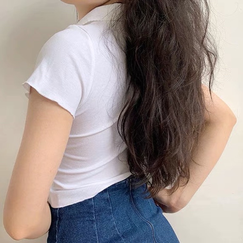 Áo thun croptop trơn ngắn tay có cổ | BigBuy360 - bigbuy360.vn