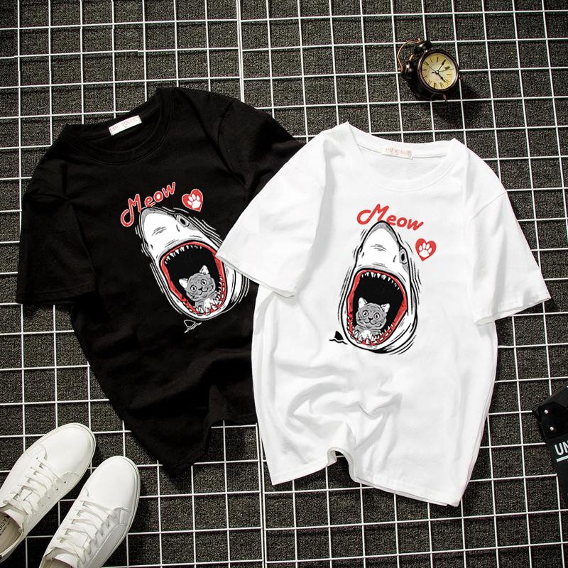 Áo thun tay lỡ form rộng mèo giả cá mập  vải dày mịn 2020T2565