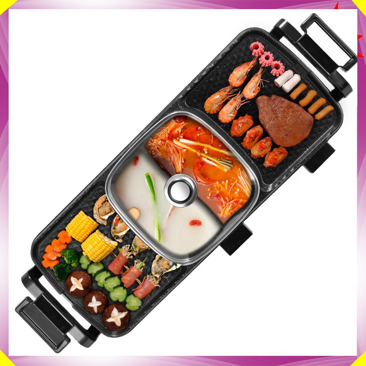 Bếp lẩu nướng đa năng 2 trong 1 chống dính cao cấp DK-KS03-J - Công suất tối đa: 3300W - Kích thước bếp: 78x28x16cm