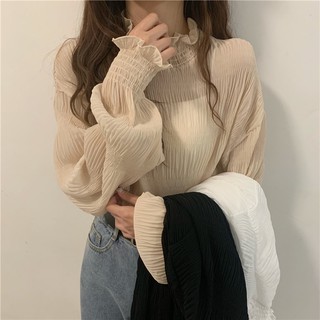 (ORDER) Áo sơ mi nữ dài tay vải voan cổ cao đơn giản tiểu thư style Hàn Quốc- Nhiều màu