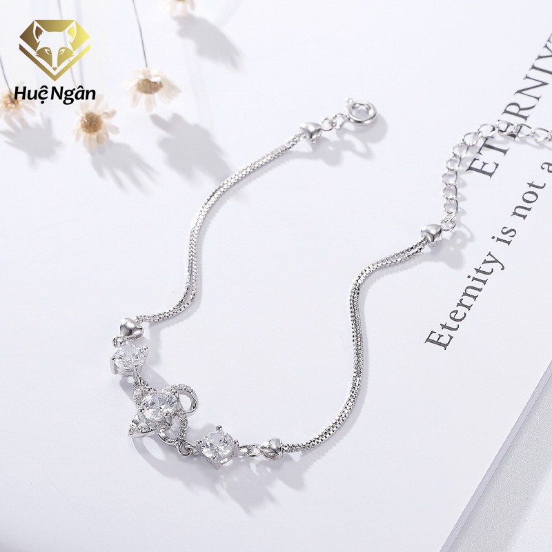 Lắc tay bạc Ý S925 Huệ Ngân - Cỏ bốn lá may mắn dây hộp RYB140087