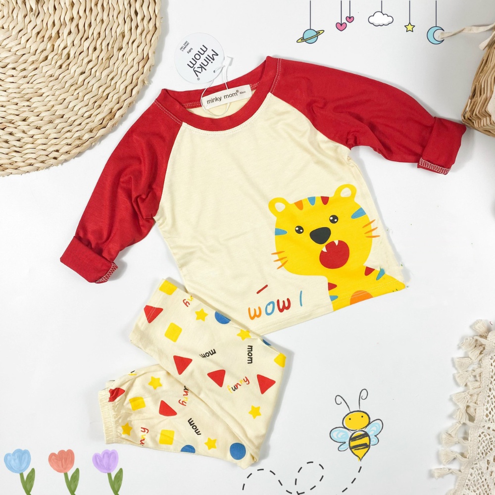 Bộ dài tay thun lạnh cổ tròn in hình động vật đáng yêu cho bé trai và bé gái  8-18kg