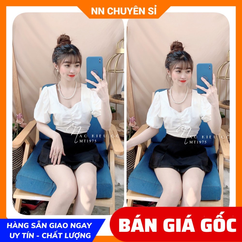 Áo kiểu nữ chất vải mềm mịn  mát dún ngực tay búp dễ thương MT1975