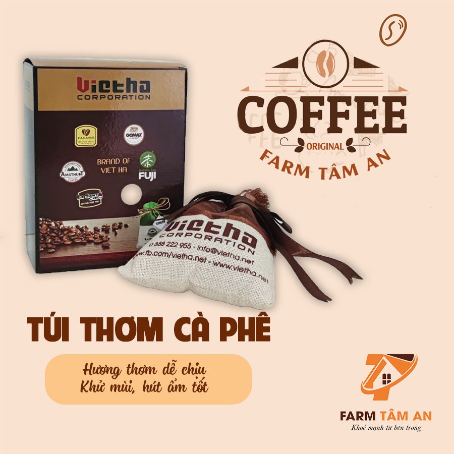 Túi thơm cà phê bao đay cao cấp 100gram, 100% hạt cà phê nguyên chất, khử mủi ô tô, tủ, văn phòng làm việc