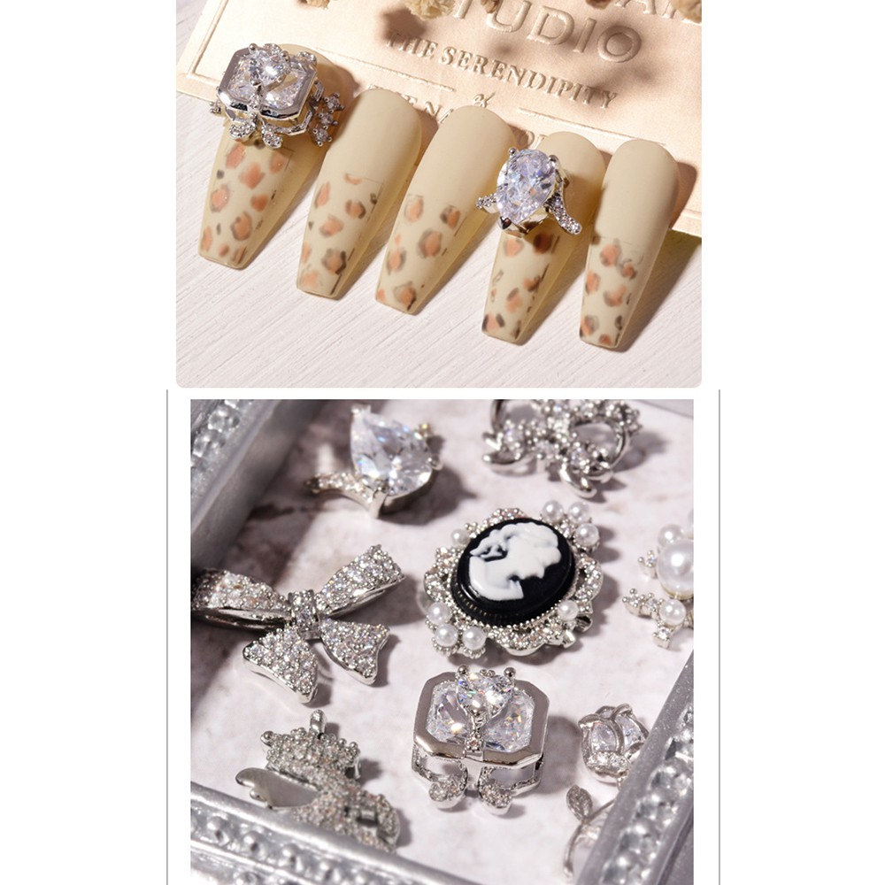 [Hàng mới về] Phụ kiện đính móng hình đôi cánh kỳ lân dây chuỗi màu bạc đính đá zircon phong cách Hàn Quốc