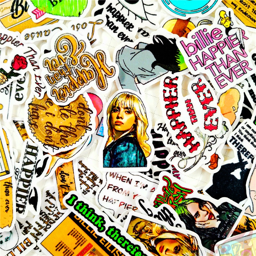 ★★★ Miếng Dán Trang Trí Sổ Tay Hình Billie Eilish Q-1 ★★★ Set 60 Sticker Dán Trang Trí Album Thời Trang