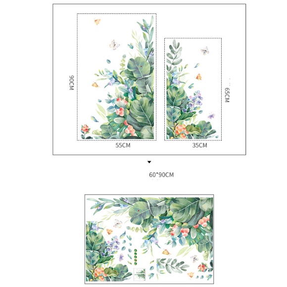 Decal trang trí tường - Bụi hoa leo tường và đàn bướm xinh