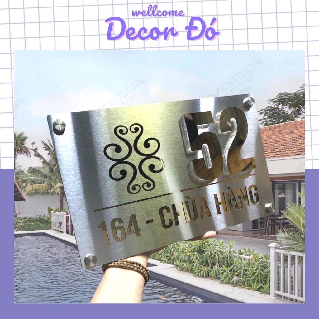 Bảng Số Nhà Inox + Số nổi 10mm + Mica đen . Thiết kế theo yêu cầu, Hình chữ nhật , elipse