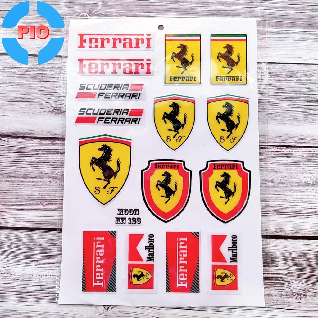 Bộ Tem Ferrari Dập Nổi Cao Cấp Dán Xe Máy, Ô Tô, Mũ Bảo Hiểm, Chống Thấm Nước, Chống Bay Màu