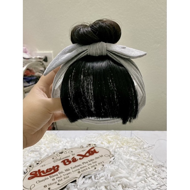 Turban tóc giả cho bé nơ kèm tóc mái - cotton mềm- Băng đô tóc giả cho bé