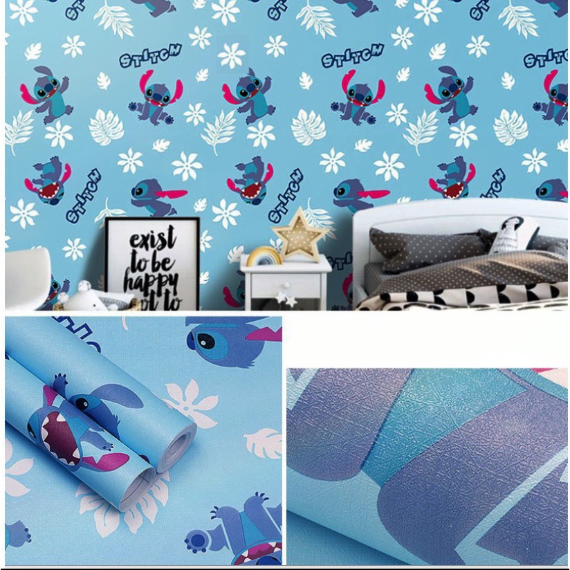 1m decal giấy dán tường hoạt hình STITCH xanh dễ thương khổ 45cm
