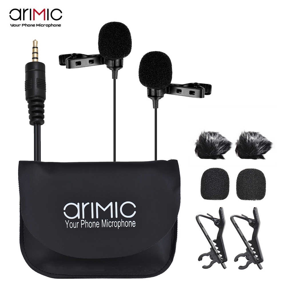 Micro cài áo 2 đầu mic AriMic Clipon Dual Lavalier