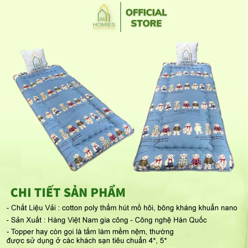 Kèm Túi Xách - Topper nệm bông HOMIES Bedding & Décor xuất Nhật  cao cấp , Đệm Topper Đàn gấu, Tấm làm mềm đệm