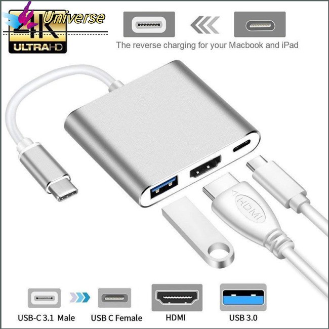 USB Type C Hub HDMI 4K Adapter USB-C to Converter with Charging USB for and Port 3.0 3.1 Retina