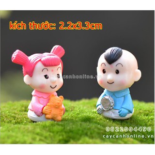 Tượng cặp đôi cô bé cậu bé mini trang trí tiểu cảnh mô hình tượng mini