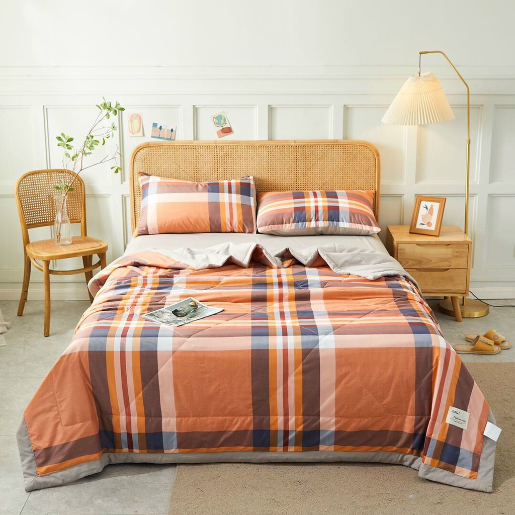 Bộ Chăn Ga Gối Cotton Tici Kẻ Chăn Chần Mềm Mịn Full Size Ga Giường