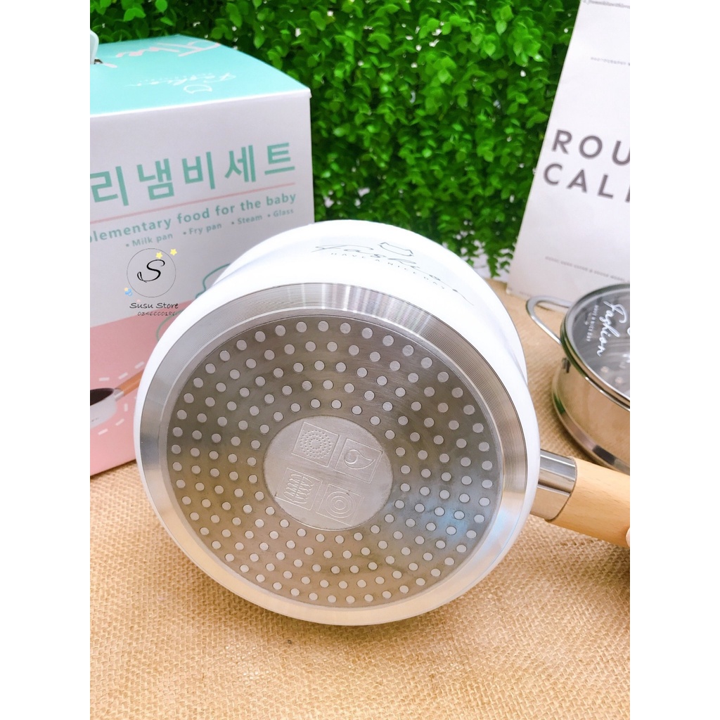 (Chính hãng) : Bộ Nồi Chảo kèm xửng hấp Fashion Cao Cấp 16 cm Cho Bé ăn dặm