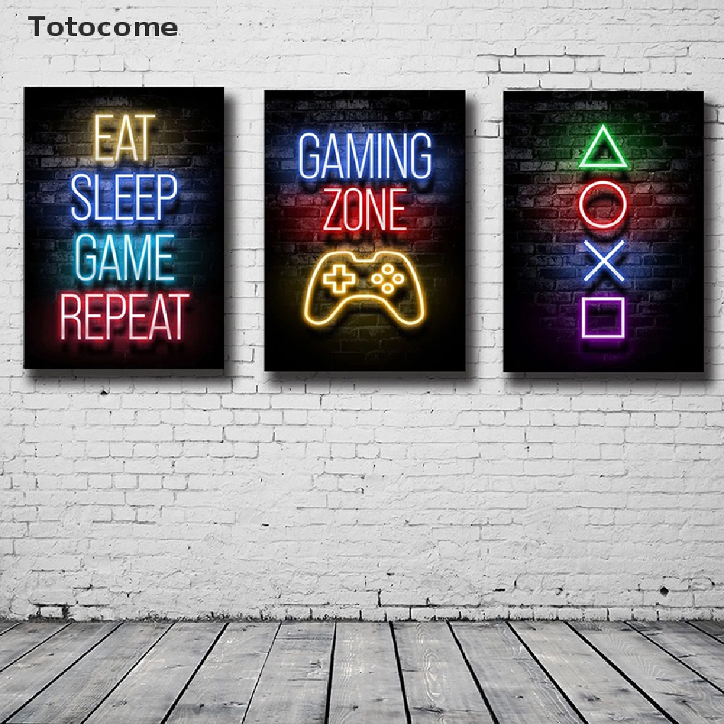 Tranh vải canvas treo tường in hình game Totocome Eat Sleep Game Repeat cá tính | BigBuy360 - bigbuy360.vn