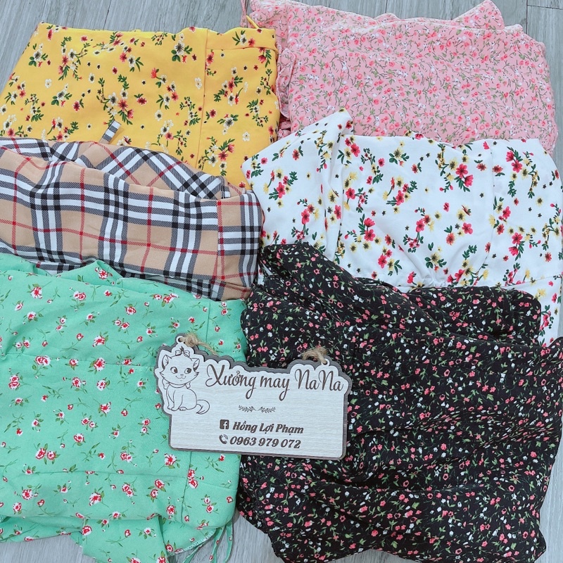 Đầm hoa nhí tay phồng rút dây