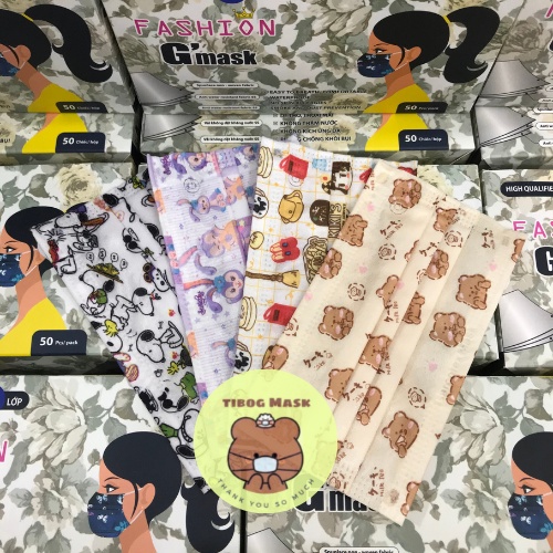Khẩu Trang Cao Cấp 4 Lớp Gấu Hoạ Tiết Hoạt Hình Garcotex Fashion Mask